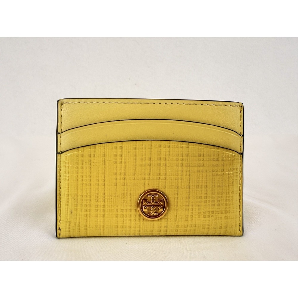 Tory Burch Yellow Leather Card‎ Holder Slim Wallet Gold Logo Small Case